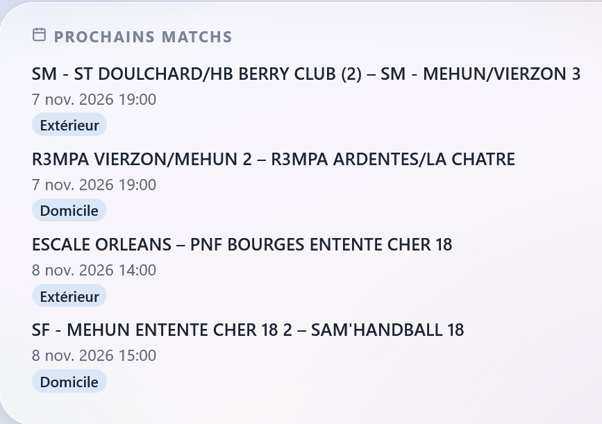 Prochains Matchs